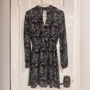 Divided Black Floral Long Sleeve Dress